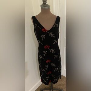 Nicole Miller Collection Elegant Black Embroidered Floral Dress